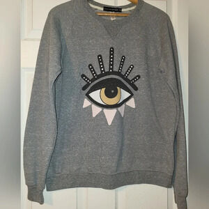 LuluSimonStudio Eye Sweatshirt Size Medium Gray Black Pink Yoga Gym Lounge
